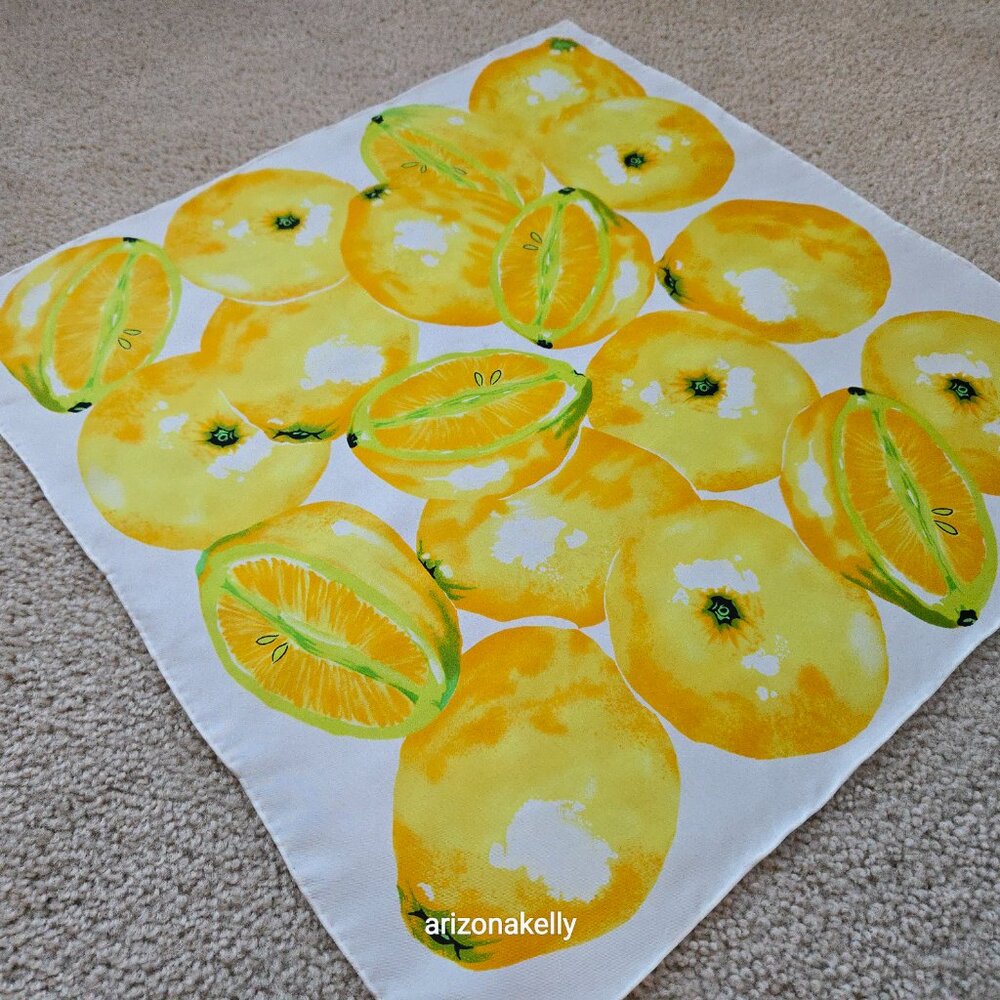 Echo Silk Scarf Neckerchief Hand-rolled Lemons Oranges Citrus - Picture 5 of 8